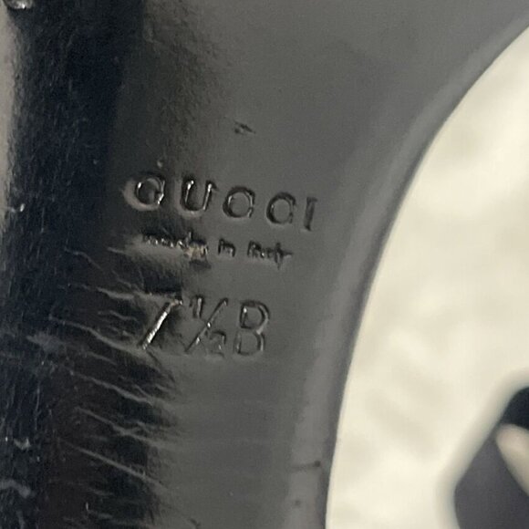 [Gucci] Black Embroidered Suede Open-Toe Ankle Ribbon Bow Tie Pumps Sz 7.5 - Picture 6 of 13